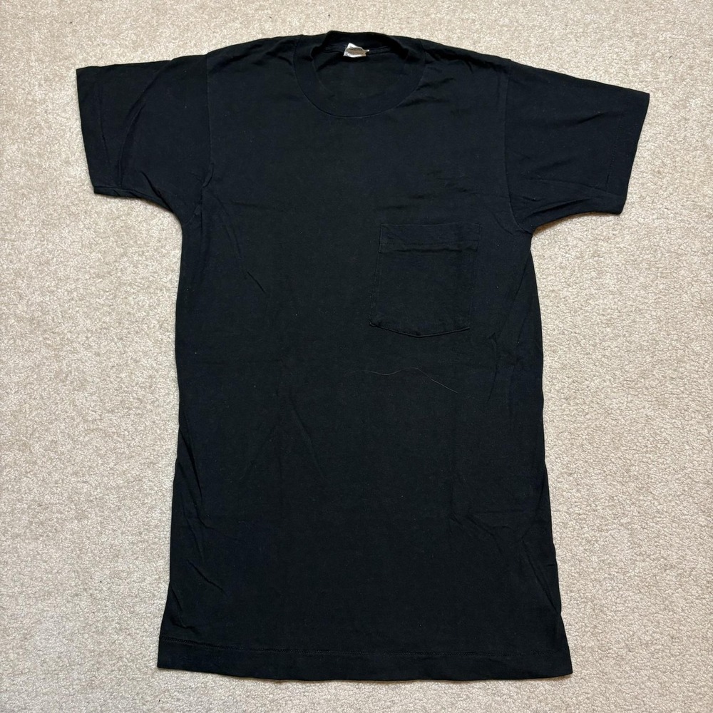 Vtg 80s BVD Black Selvedge Pocket Tee Shirt Mens Medium Made USA Cotton Blank